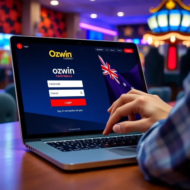 Ozwin Casino Australia Login Interface Overview User entering credentials on Ozwin Casino Australia login screen on laptop