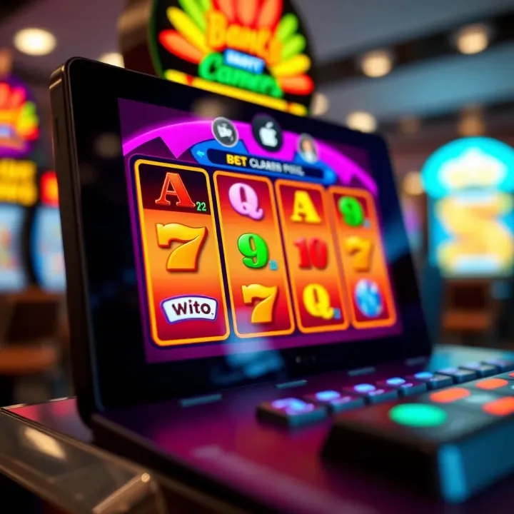 Close-up of a colorful online pokies game interface on a digital device