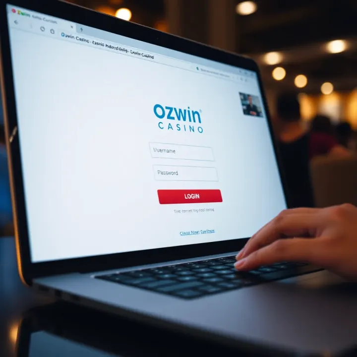 Accessing the Ozwin Casino Login Interface Screenshot showing the Ozwin Casino login page with username and password fields displayed on a laptop screen