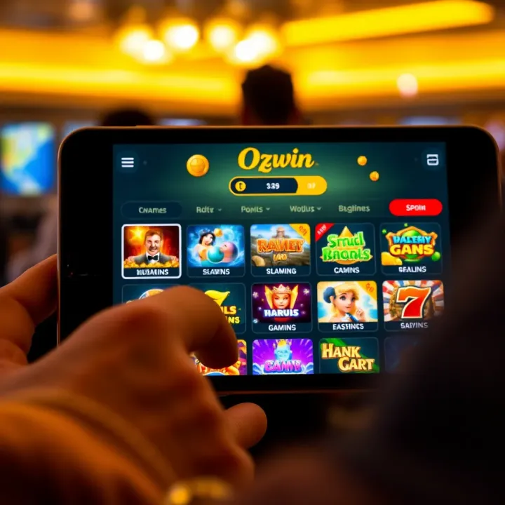 Exploring the Ozwin Casino App Interface User navigating the Ozwin Casino app interface showcasing various gaming options