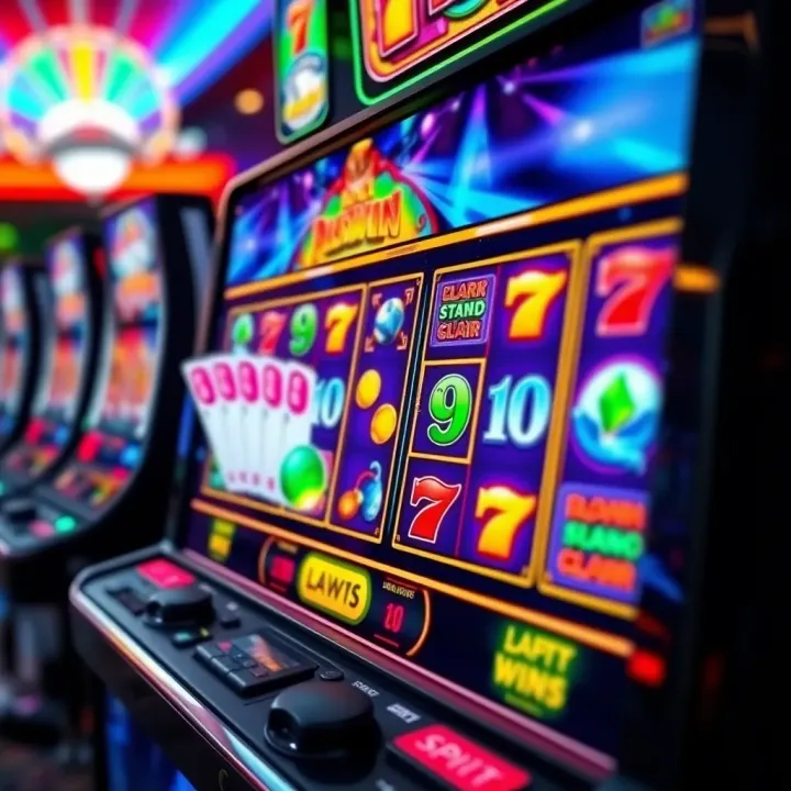 Colorful online casino slot game interface with reels and vibrant symbols
