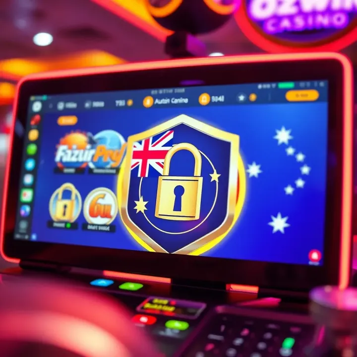Secure online casino platform interface with Australian flag and security icons