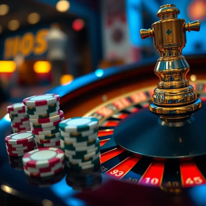 Bright casino chips and a spinning roulette wheel symbolizing bonus opportunities at Ozwin Casino