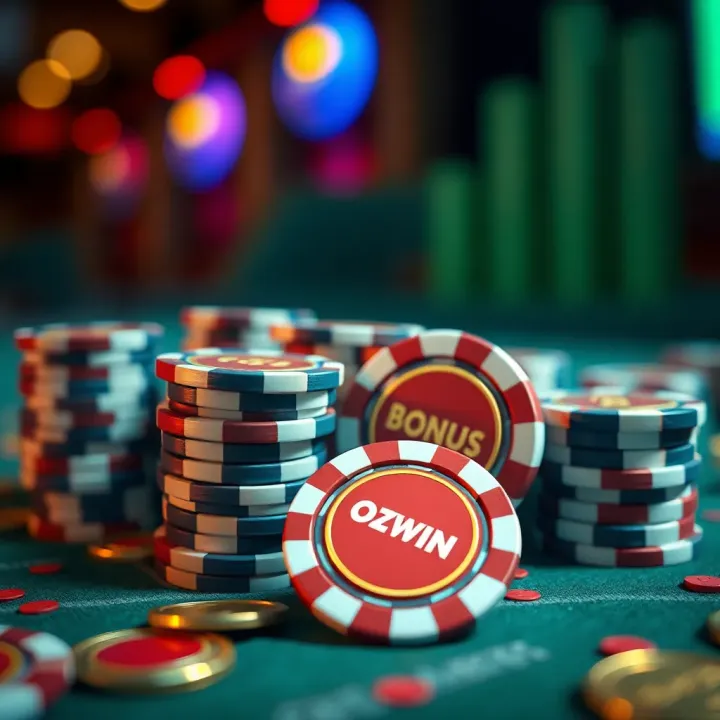 Illustration of casino chips and bonus coins representing rewards for existing players at Ozwin Casino