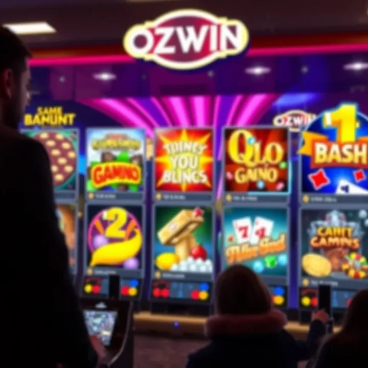 Interface displaying Ozwin Casino Com game selection with vibrant slot machines and card games