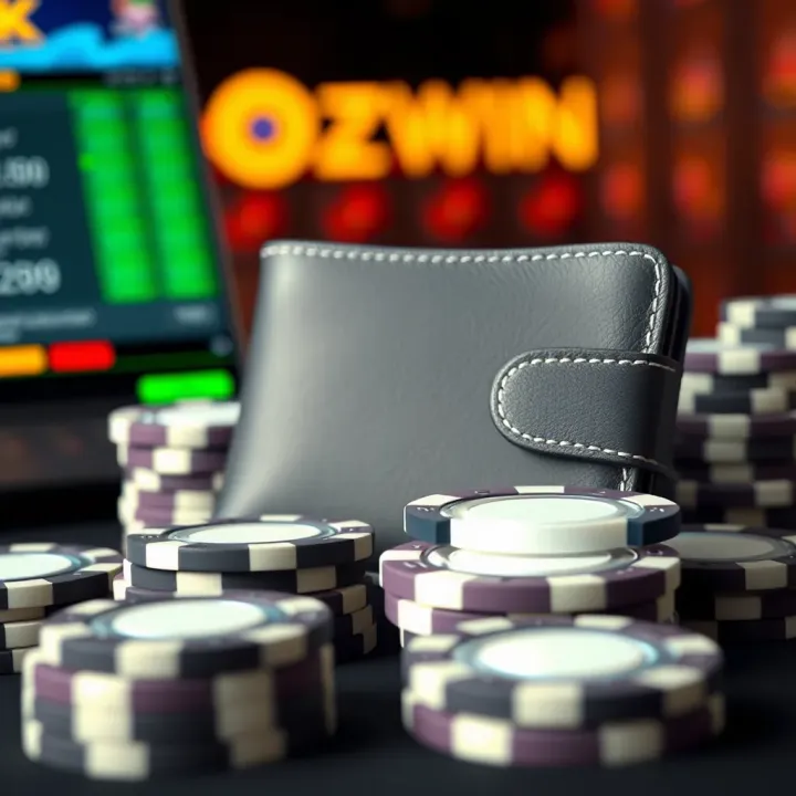Ozwin Casino Deposit and Withdrawal Guidelines Explained Visual depicting a digital wallet and casino chips symbolizing deposits and withdrawals within online casino regulations