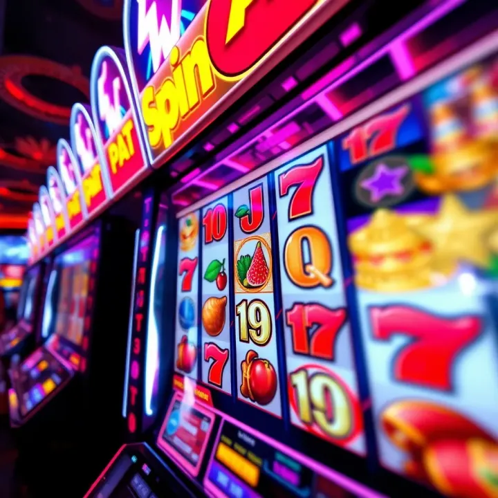 Ozwin Casino Free Spins Bonus Highlight Bright casino slot machine screen showing spinning reels and vibrant symbols