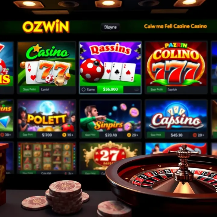 Variety of casino games displayed on Ozwin Casino platform including slots, poker, and roulette options