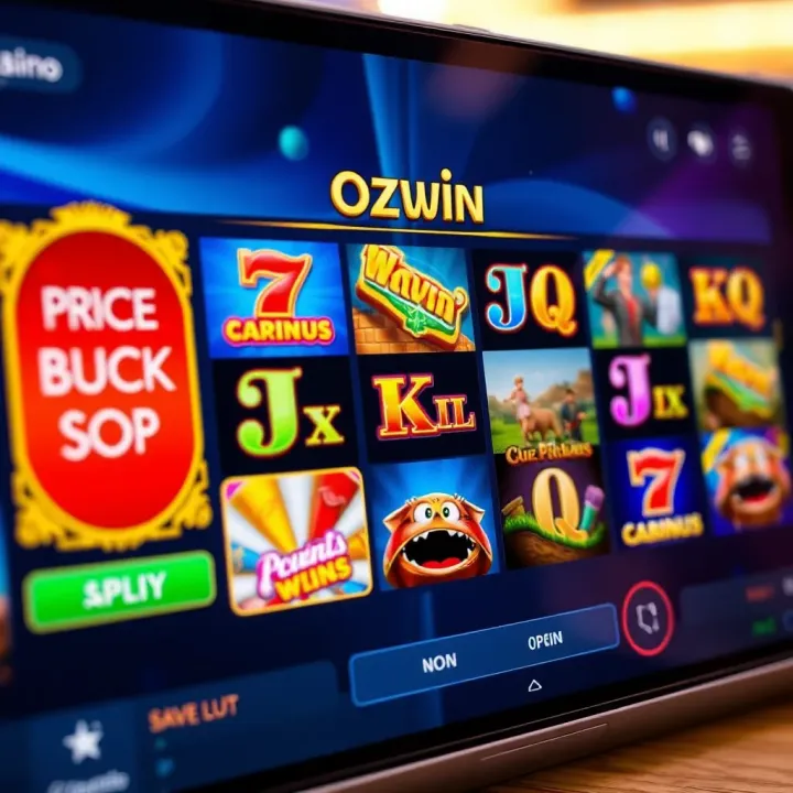 Diverse Game Selection at Ozwin Casino Colorful online casino slot games on a digital device screen