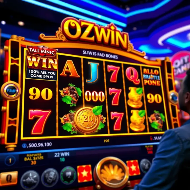 Detailed gameplay screen highlighting bonus features and winning combinations in Ozwin