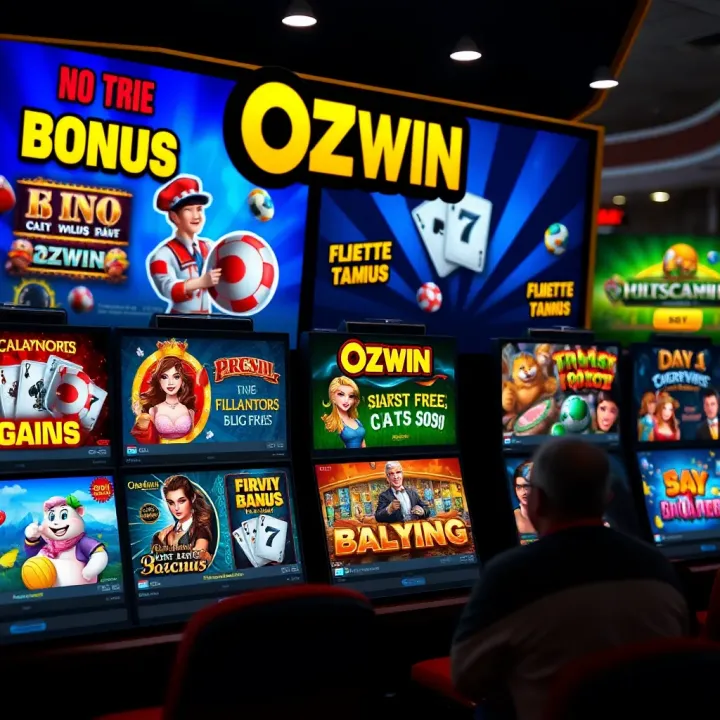 Display of various casino games and bonus offers on Ozwin Casino
