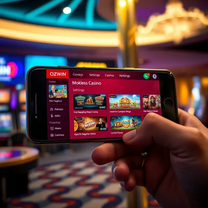 Mobile device displaying the Ozwin casino lobby highlighting smooth navigation and security settings