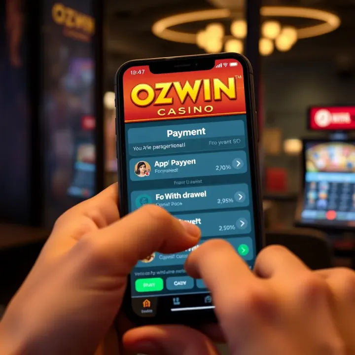 Secure Payment and Withdrawal Options on Ozwin Casino Mobile User interacting with secure mobile casino app showing payment and withdrawal options
