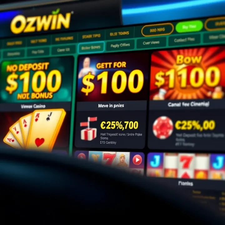Ozwin Casino No Deposit Bonus Offers Overview Illustration of a digital casino interface highlighting no deposit bonus offers