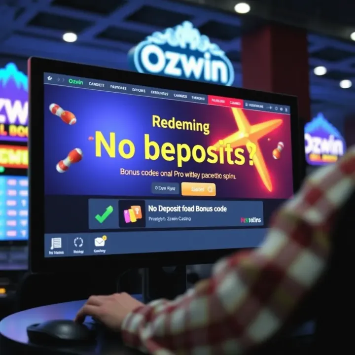 Redeeming No Deposit Bonus Codes at Ozwin Casino Illustration of a computer screen showing the redemption of a no deposit bonus code at an online casino