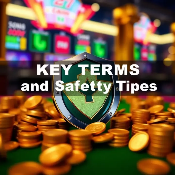 Visual representation of key terms and conditions related to Ozwin Casino no deposit bonuses with icons of coins and safety shield