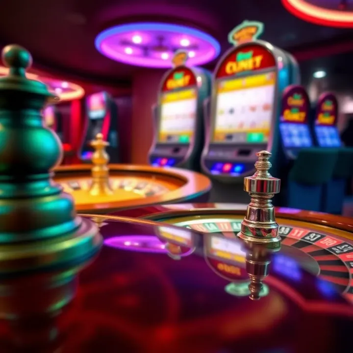 Illustration of a roulette wheel and slot machine showcasing popular casino games
