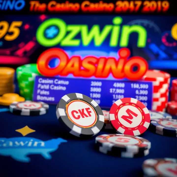 Visual Representation of Ozwin Casino Promotional Codes and Bonuses Colorful graphic showing various casino chips and bonus codes representing online casino promotions
