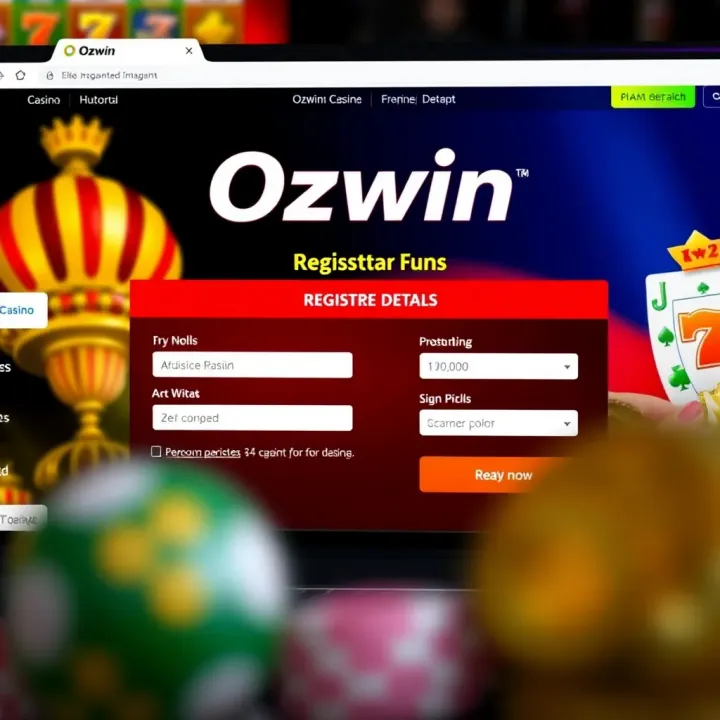 Screenshot of the Ozwin Casino registration page showing form fields for personal details