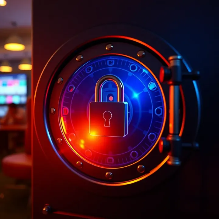 Graphic depicting a secure digital vault with a lock symbolizing safe online gaming at Ozwin Casino