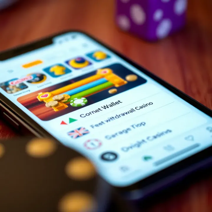 Close-up of a digital wallet on a smartphone screen displaying casino withdrawal options