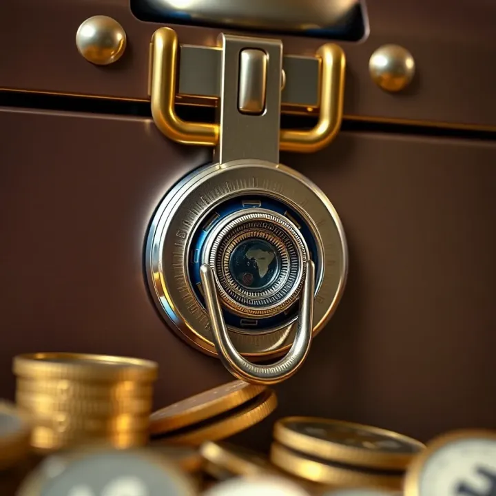 Secure Locking Design of the Ozwin Coin Chest for Enhanced Protection Close-up of secure locking mechanism on the Ozwin Coin Chest ensuring safe storage