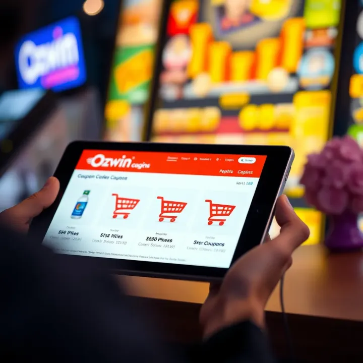 Using Ozwin Coupons Effectively for Savings Digital device displaying Ozwin coupon codes with shopping cart icons
