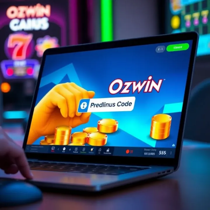 Illustration of a digital casino bonus code being redeemed on a laptop screen