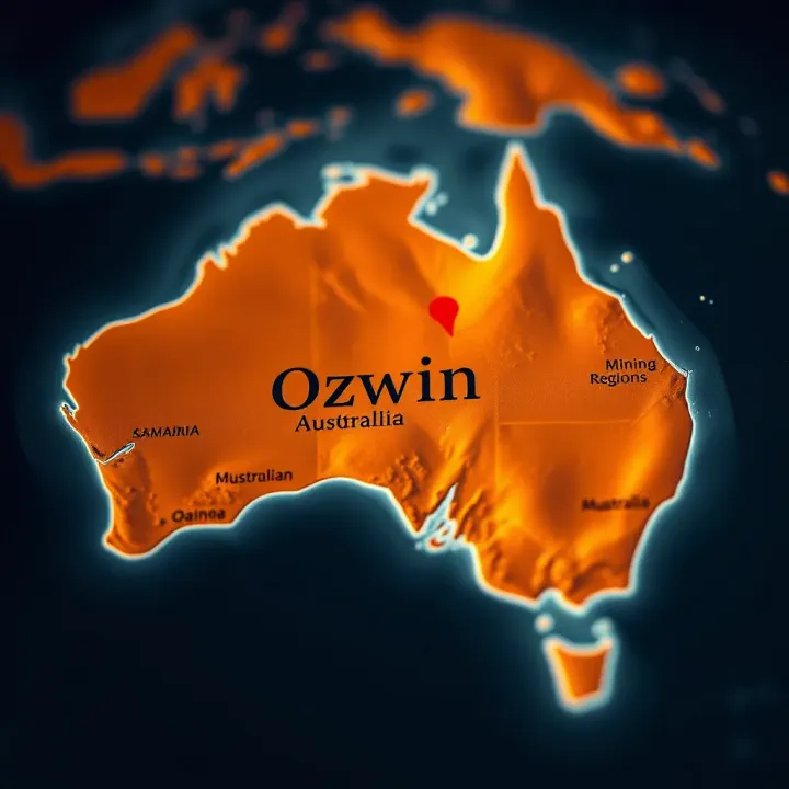 Location of the Ozwin Deposit in Australian Mining Regions Map highlighting the location of the Ozwin deposit within Australia's mining regions