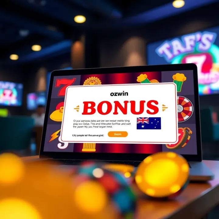 Illustration of a digital bonus notification on a laptop screen with Australian-themed icons