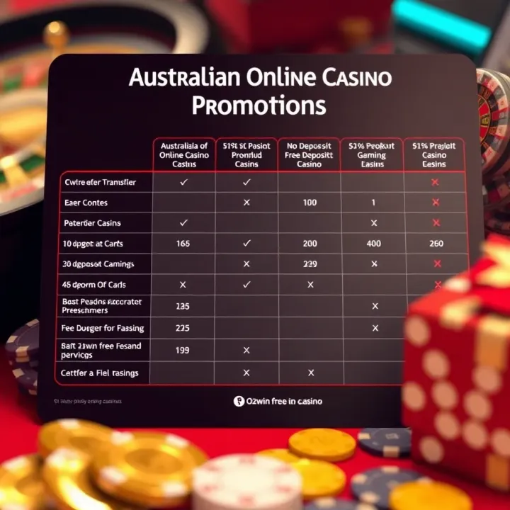 Comparison of Australian Online Casino Promotions Comparison chart showing different Australian online casino promotions and their benefits