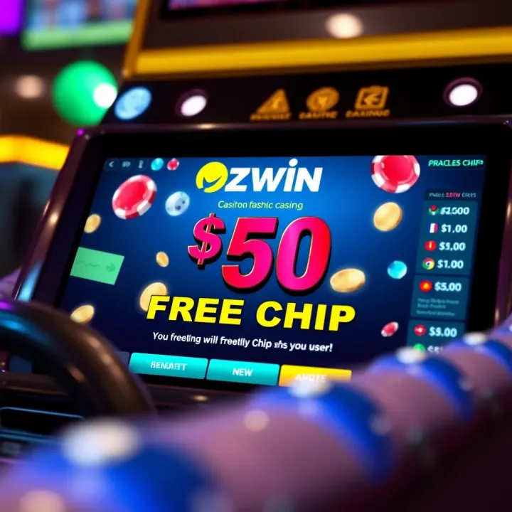 Illustration of a digital casino interface highlighting a $50 promotional chip offer for new users