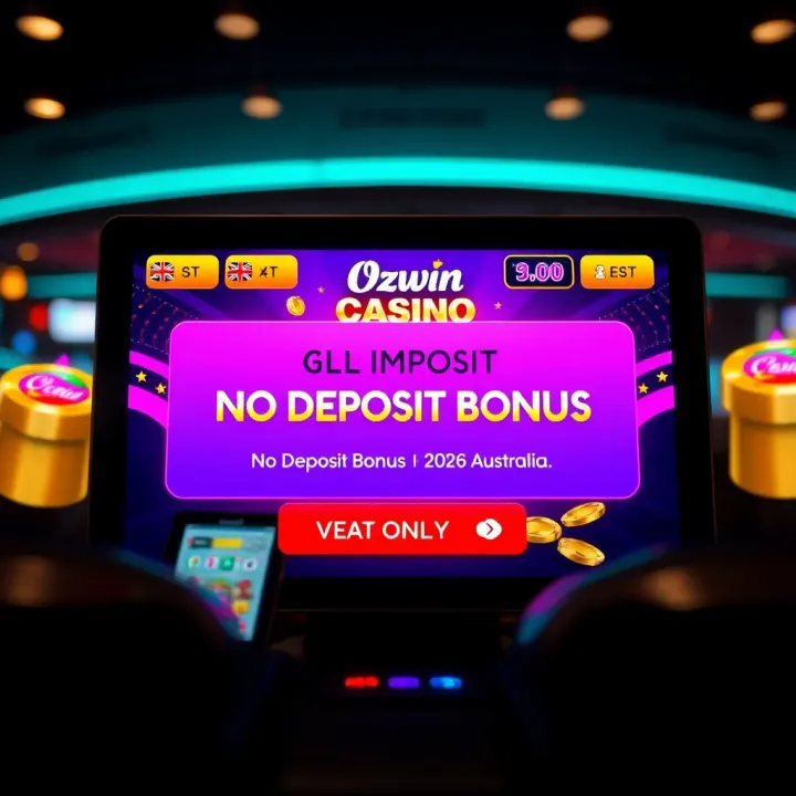 Ozwin Online Casino No Deposit Bonus Notification Online casino interface showing a no deposit bonus notification for Australian players