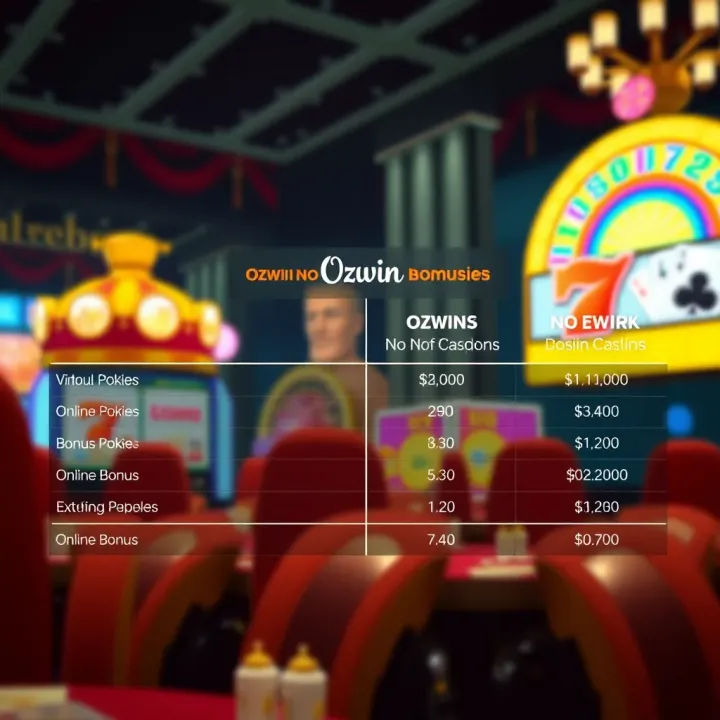 Comparison of Ozwin No Deposit Bonus Offers with Other Australian Casinos Comparison chart of Ozwin no deposit bonuses versus other Australian online casinos