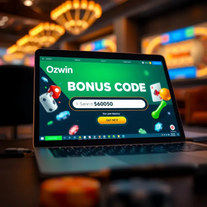 Illustration of a digital casino platform showcasing bonus code entry on a laptop screen