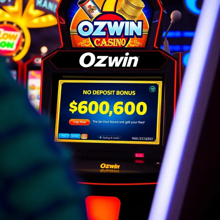 Ozwin Casino No Deposit Bonus Promotion Digital slot machine displaying a no deposit bonus offer at Ozwin Casino