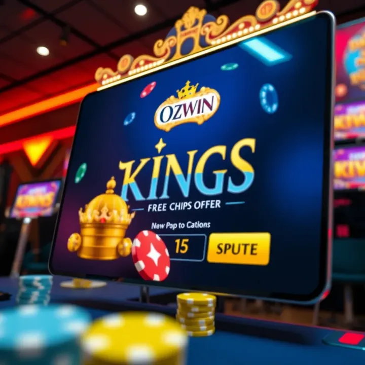 Illustration of Ozwin Casino interface showcasing no deposit Kings free chips offer prominently