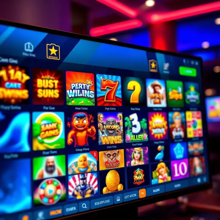 Diverse Game Options at OzWin Online Casino Colorful selection of casino games displayed on a digital screen symbolizing online gaming variety