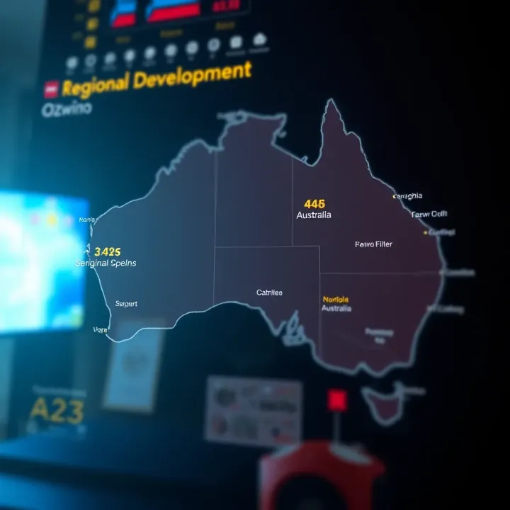 Regional Development Impact with Ozwin Map of regional Australia highlighting areas benefiting from Ozwin-supported development projects
