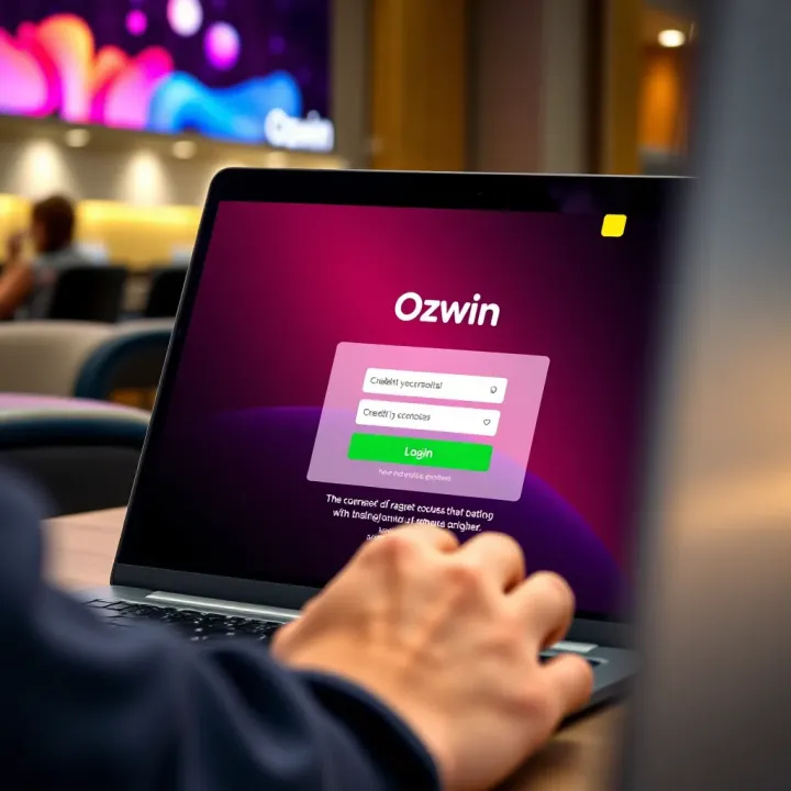 User entering login credentials on Ozwin platform on a laptop screen