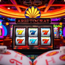 Vibrant Aristocrat Pokies Reels in Action Colorful Aristocrat pokies reels displaying various symbols in a vibrant casino-themed background