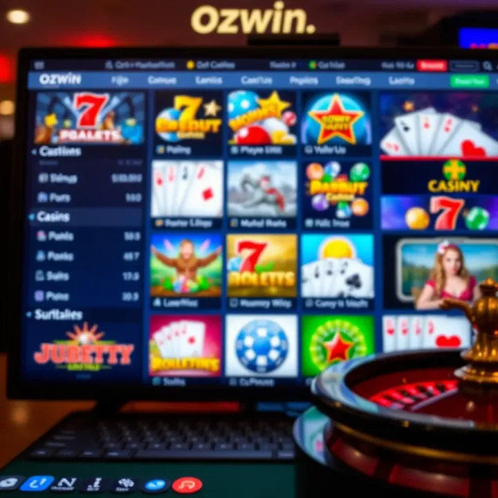 Display of various casino game icons representing slots, poker, and roulette on a digital screen