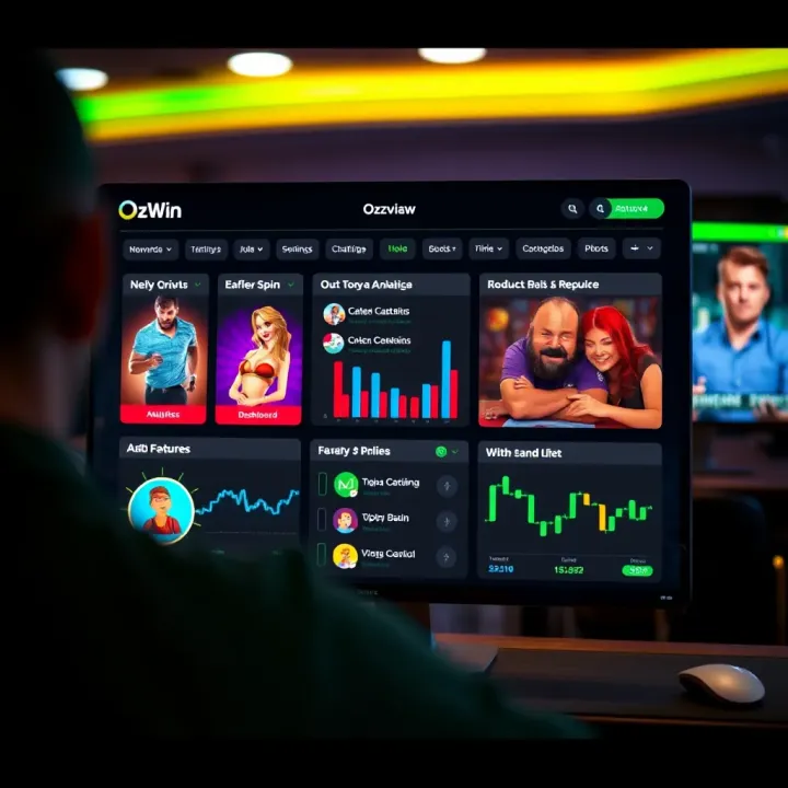 User interface displaying OzWin AU dashboard with features and analytics