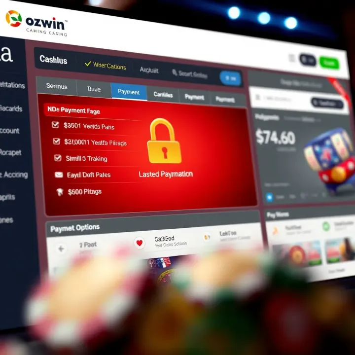 Ozwin Casino Account Dashboard Overview Illustration showing a secure online casino account dashboard with verification and payment options