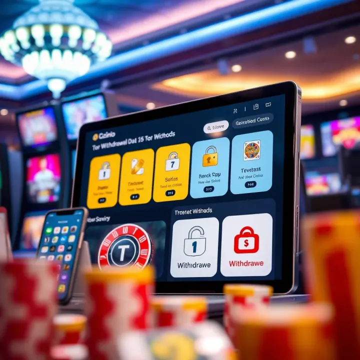 Overview of Withdrawal Methods and Verification at Ozwin Casino Illustration showing various digital devices displaying online casino withdrawal options and secure transaction icons