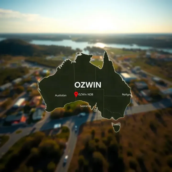 Map highlighting the location and coverage area of the OzWin NDB within Australian airspace