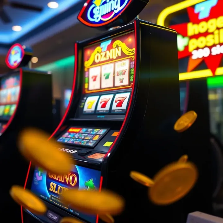 Illustration showing a digital slot machine with vibrant colors and bonus coins