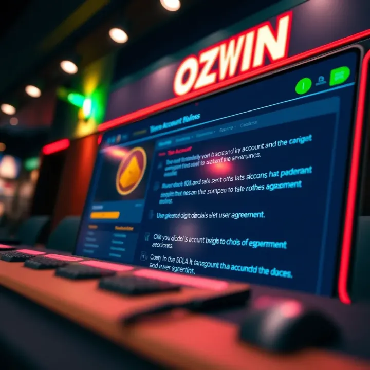 Overview of Account Rules in Ozwin's Terms and Conditions Illustration showing a secure digital account interface highlighting user agreement points